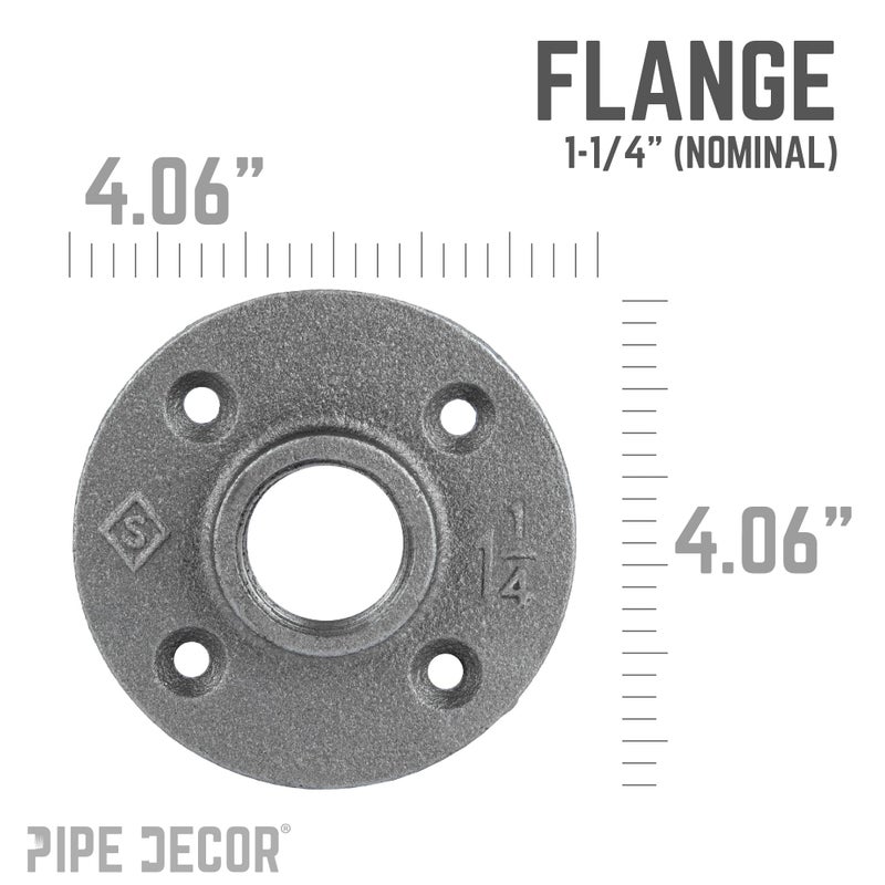 PIPE DECOR 1-1/4" Malleable Iron Floor Flange 4 Pack, Industrial Steel Grey Fits Standard 1.25 Inch Threaded Black Pipes and Fittings, Vintage DIY Table, Four Real Heavy Duty Plumbing Flanges - Image 3